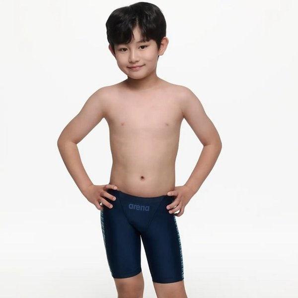 男児用屋内水着 タイニーストライプ 子供用4部丈 (A6SB1BF01NVY)