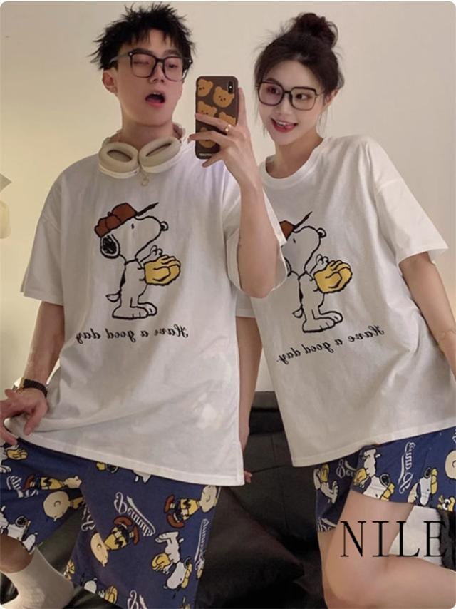 春夏 スヌーピー ペアパジャマ レディース パジャマ ルームウェア ペアルック カップル パジャマ メンズ レデイース スヌーピー 寝巻き 男女セット 結婚祝い お揃い 部屋着 人気 新品