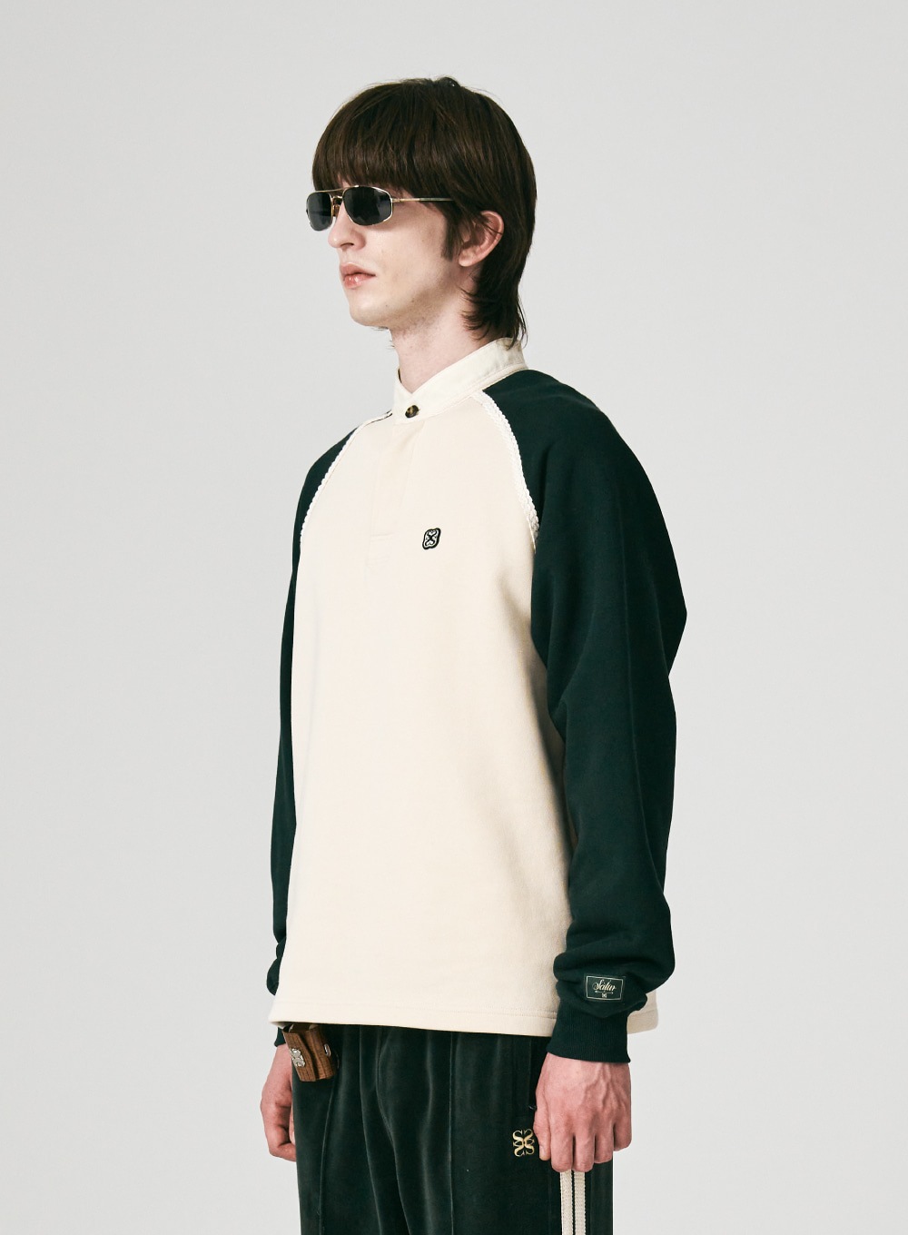 【SATUR】 RAGLAN FOOTBALL SWEATSHIRTS : GREEN IVORY