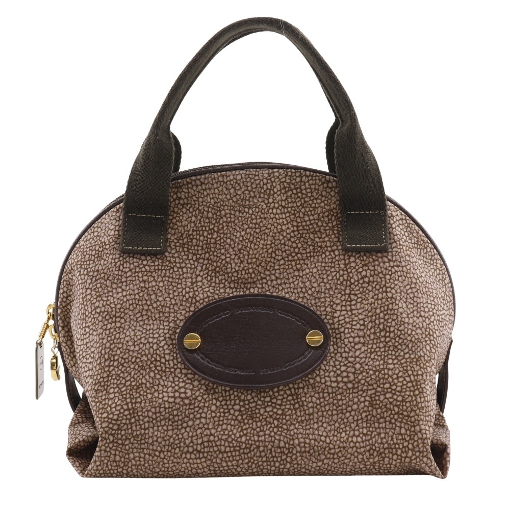 BORBONESE ボルボネーゼ うずら柄 ハンドバッグ ナイロン 茶 レディース 中古品