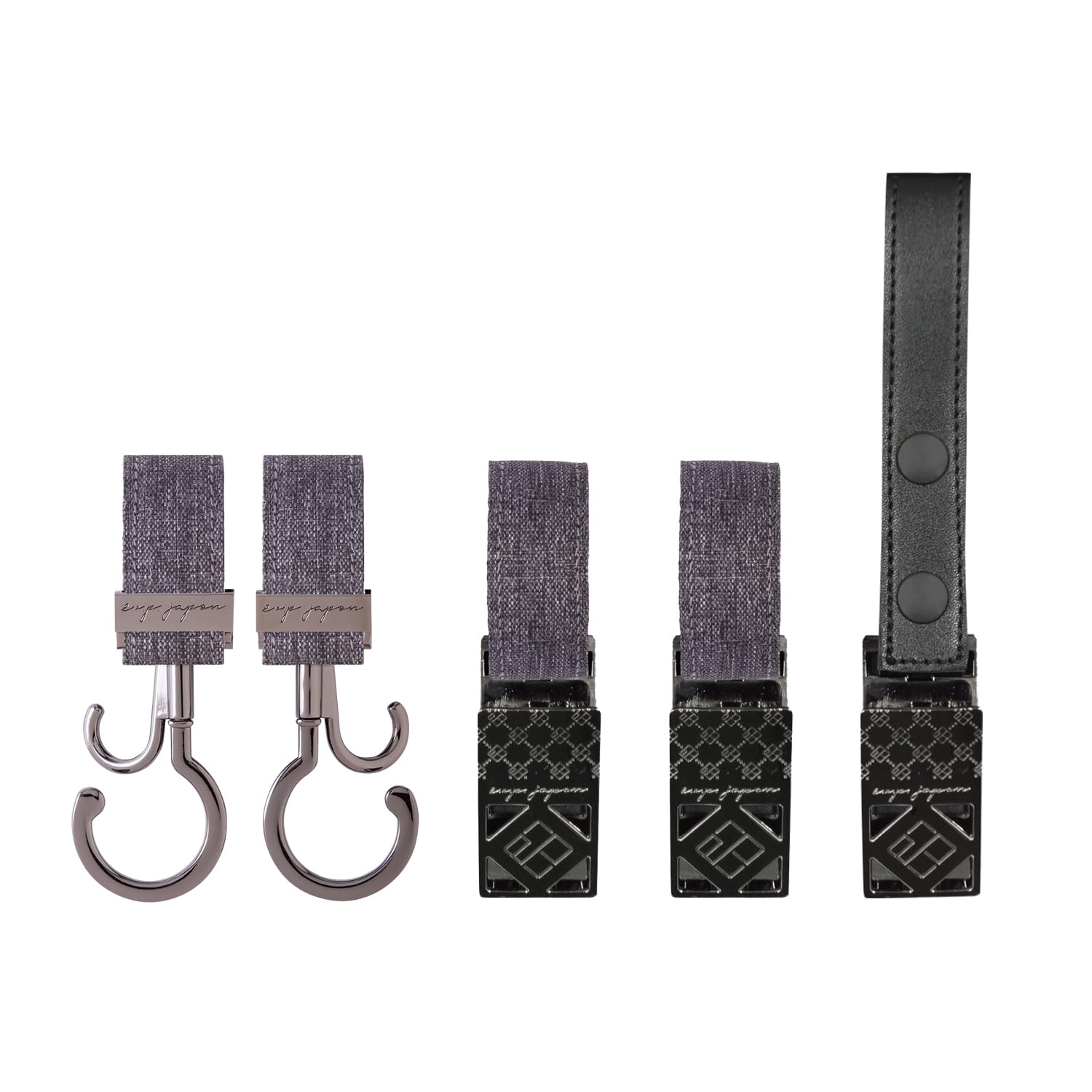 Qoo10最安値挑戦 e.x.p.japon ドレスアップセット BK-グレー×シューズクリップBK-合皮ブラック 360度回転式バギーフック ダブルフック＆シューズクリップ＆ブランケットクリップの3