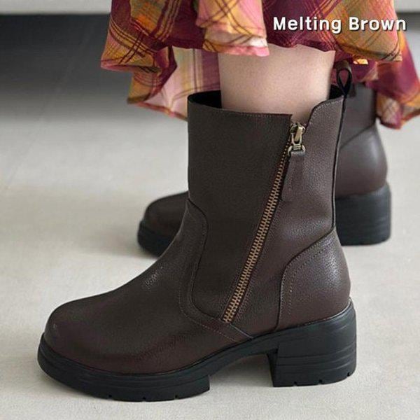 女性用秋ブーツ ジップアップ アンクルブーツ MT22