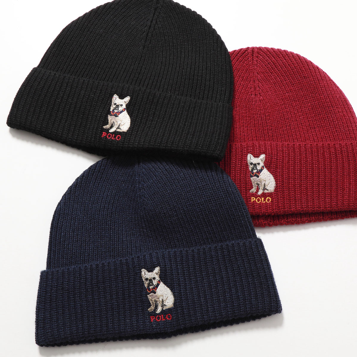Polo Ralph Lauren ポロ ラルフローレン ニット帽 EMBROIDERED FRENCHIE BEANIE PC0917 メンズ ビーニー ドッグ 刺繍 リブ ニットキャップ 帽子 カ