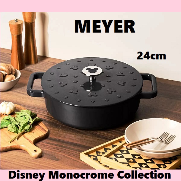MEYER マイヤー キャセロール 24cm　ディズニー モノクロームコレクション キャストアイロン 両手鍋 鋳物 ホーロー鍋 鍋 IH ガス火 オーブン 浅型 炒め鍋 フライパン ミッキー