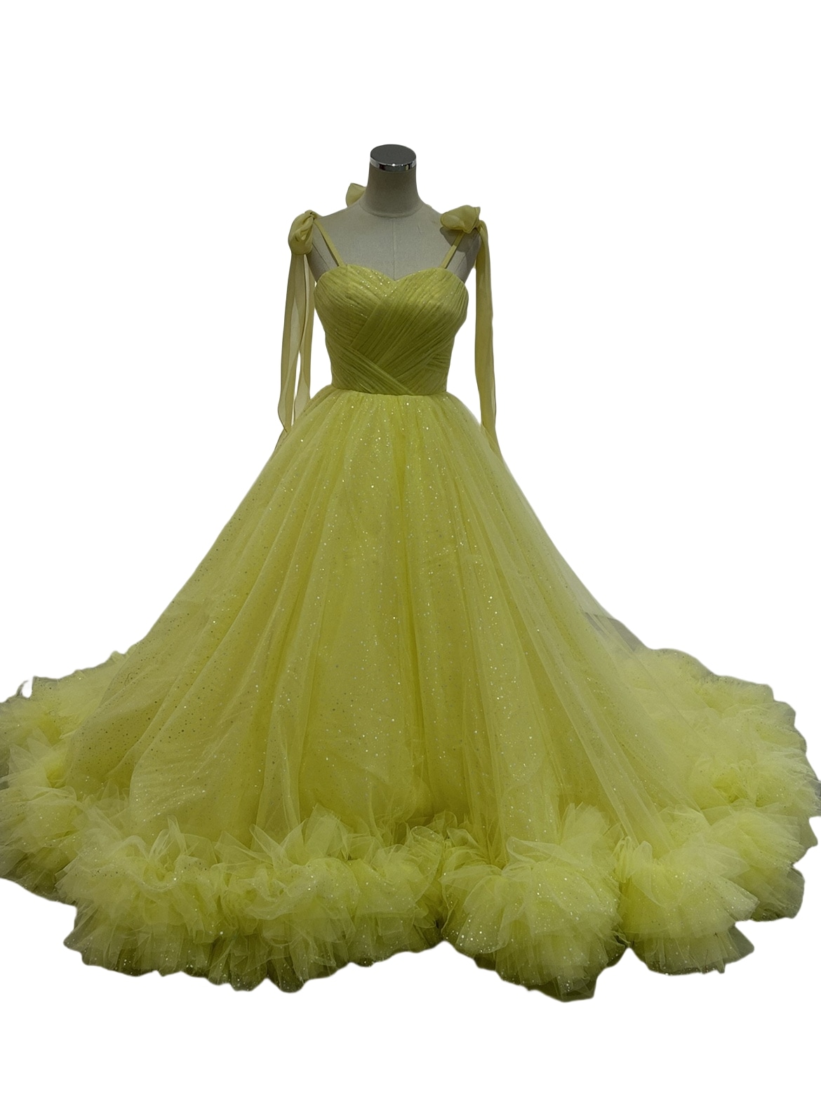 大好評中！カラードレス イエロー キャミソール リボン ラッフルフリル キラキラチュール 前撮り