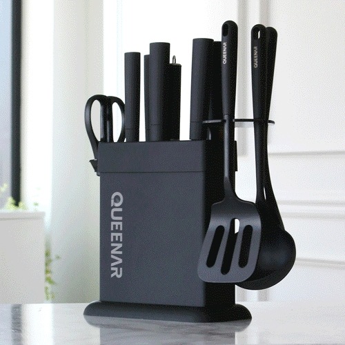 クェンナ・ディセント ナイフブロック＆キッチンツールセット プレミアムブラックエディション 11点セット