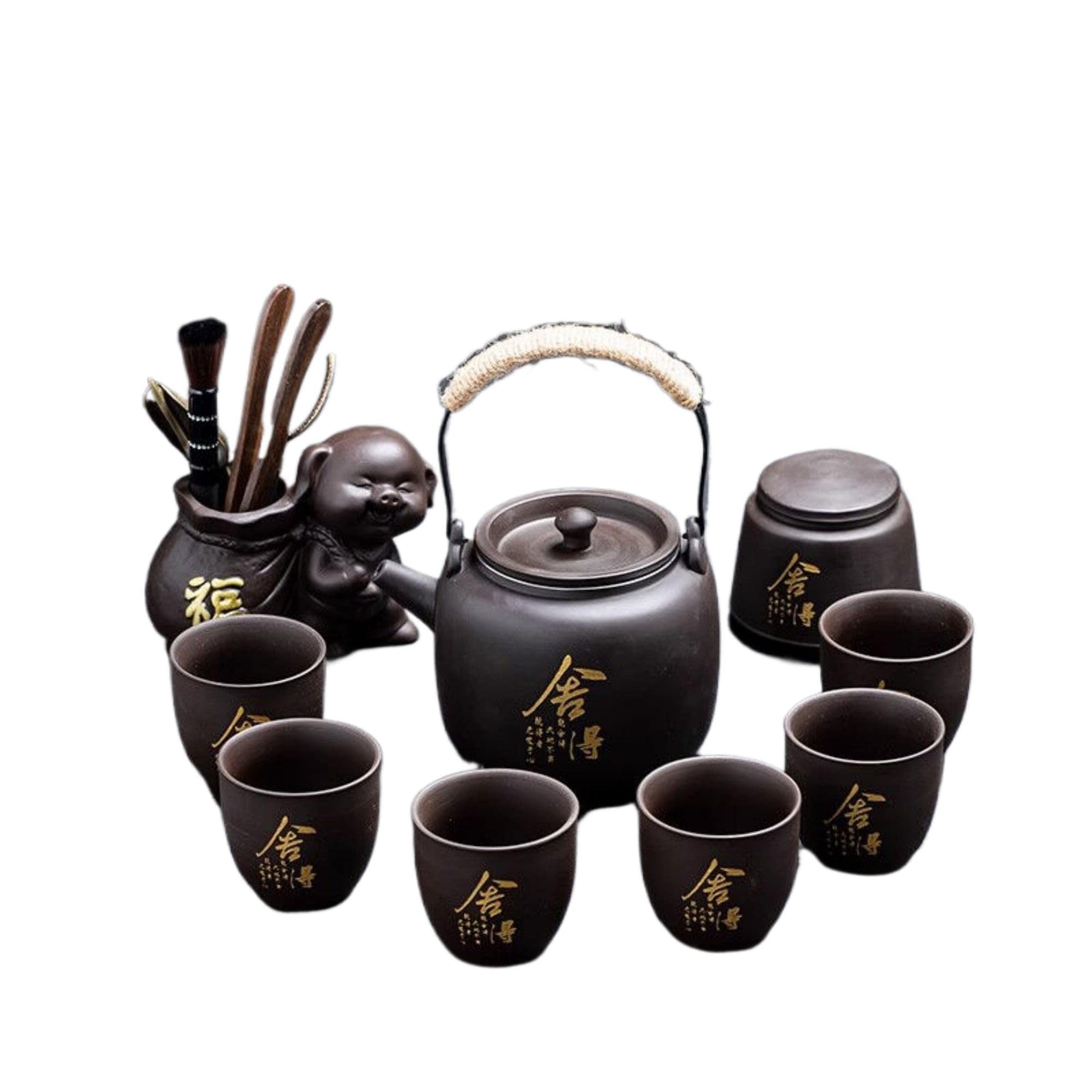 中式新款紫砂提梁泡茶壶 陶器湯沸かし功夫茶具小套装家用喝茶杯