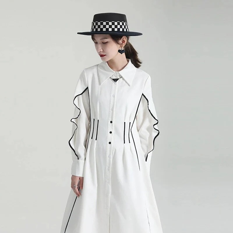 春 荷葉の裾フリル ロングスカート ウェスト引き締め 不規則さ ワンピース