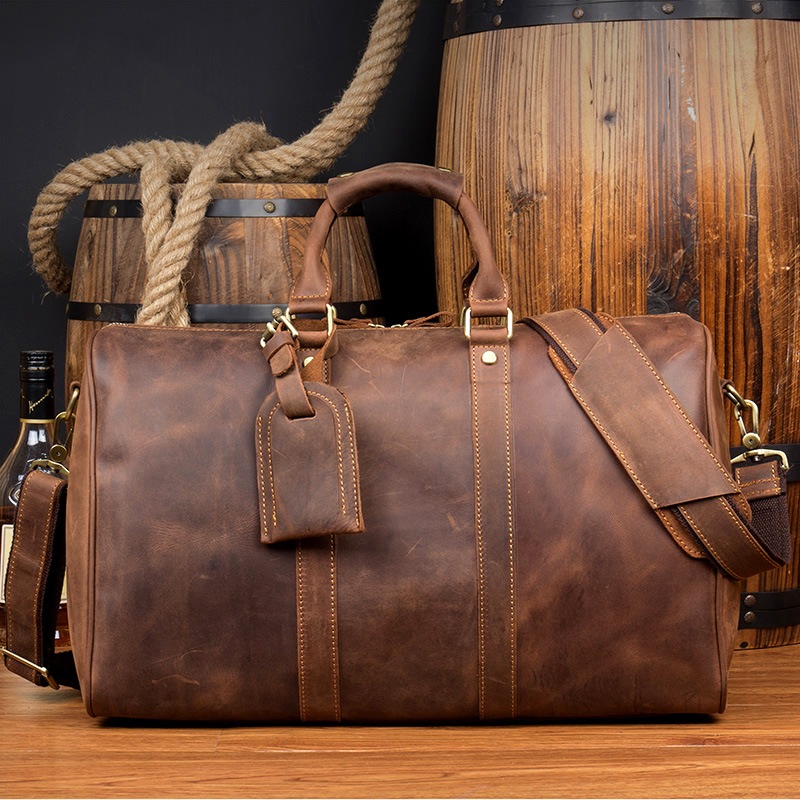 ゆっくりとした時間の屋外の真皮の旅行鞄の男性の鞄狂った馬の皮の手提げの包頭層牛革の荷物袋出張のコンピュータの鞄です