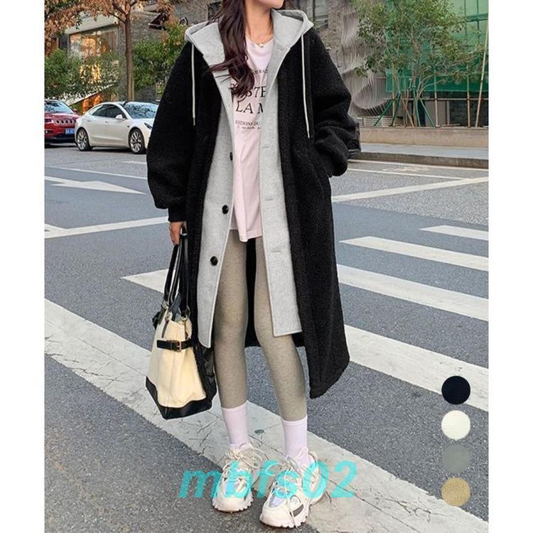 ボアロングパーカーレイヤード風ボアコート