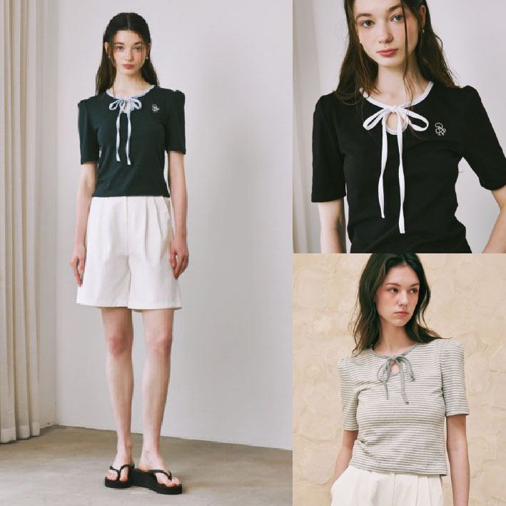 STRING RIBBON PUFF SLEEVE T-SHIRT (3 COLORS) 6,850円