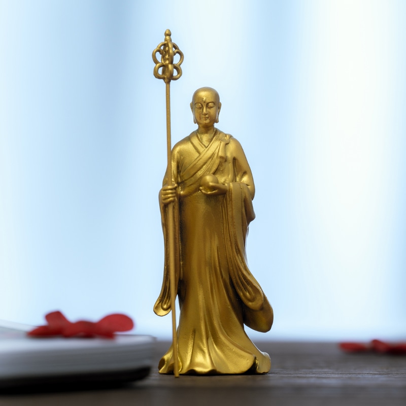 手作 地蔵菩薩像 金色の光と守護の象徴オフィスや瞑想空間で心の平和を導く