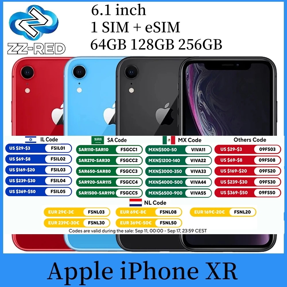Apple-iPhone xr a12携帯電話,6.1インチ,3GB RAM, 64GB, 128GB ROM,ヘキサコア,iOS,指紋認識,NFC, 4G LTE,オリジナル256GB ROM