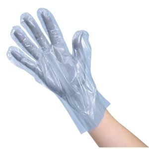 （まとめ）大人用ビニール手袋 水色 100枚／箱入[x10セット]