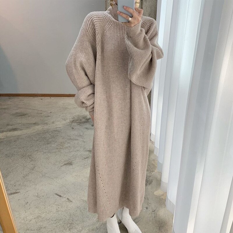 2024 秋冬 インナーワンピース ワンピースニット 韓国ファッションニット セーター 可愛い 着痩せ 上品ドレスラブリータートルネック 冬のワンピース ベーシックニット