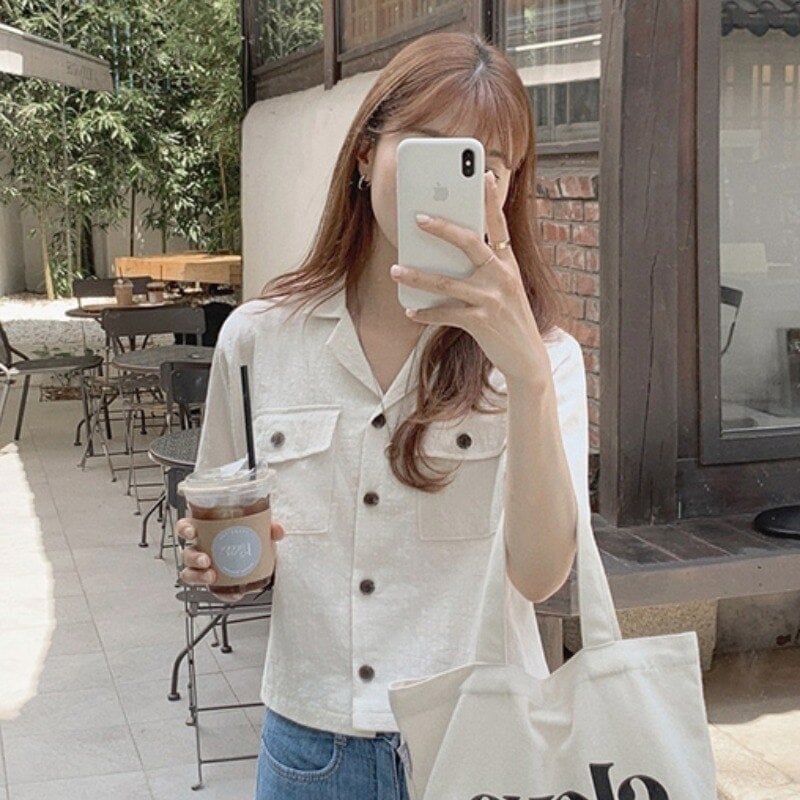 トップス シャツ レディースファッション 大きいサイズ ブラウス 半袖 XL ブラック ホワイト 大人可愛い きれいめ シンプル 上品 モノトーン カジュアル 前ボタン 羽織 春 夏