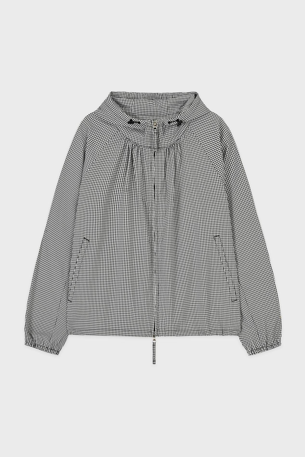【SINOON】 SHIRRING HOODIE WINDBREAKER : BLACK