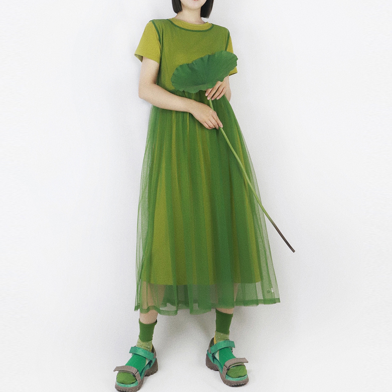 シアーメッシュ ロングワンピース 6色 OHCA0044