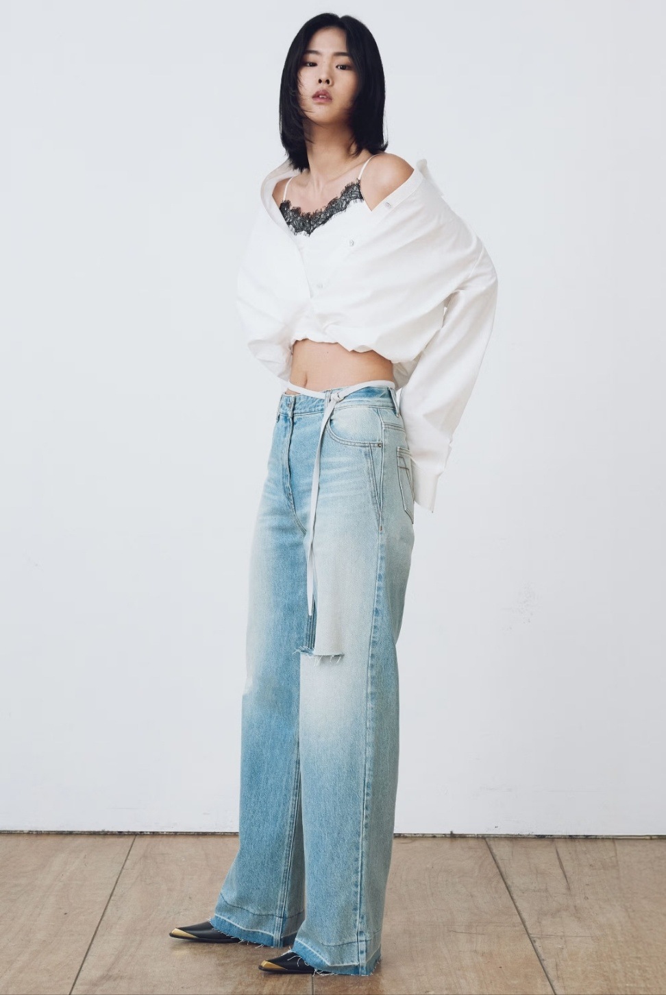 スリーブレス レイヤード シャツ