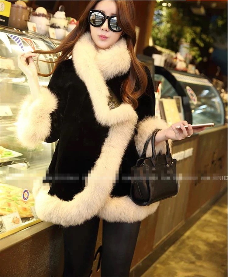 【送料無料】模造キツネの毛皮の草のコートの女性の長いセクションの豪華なコートスリム薄いウサギの毛皮のコート