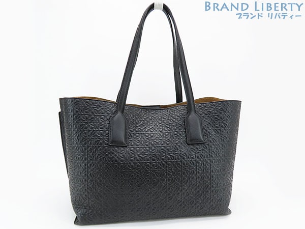 外超美品ロエベリピートアナグラムＴショッパーショルダートートバッグハンドバッグブラックカーフレザー305.89.N94