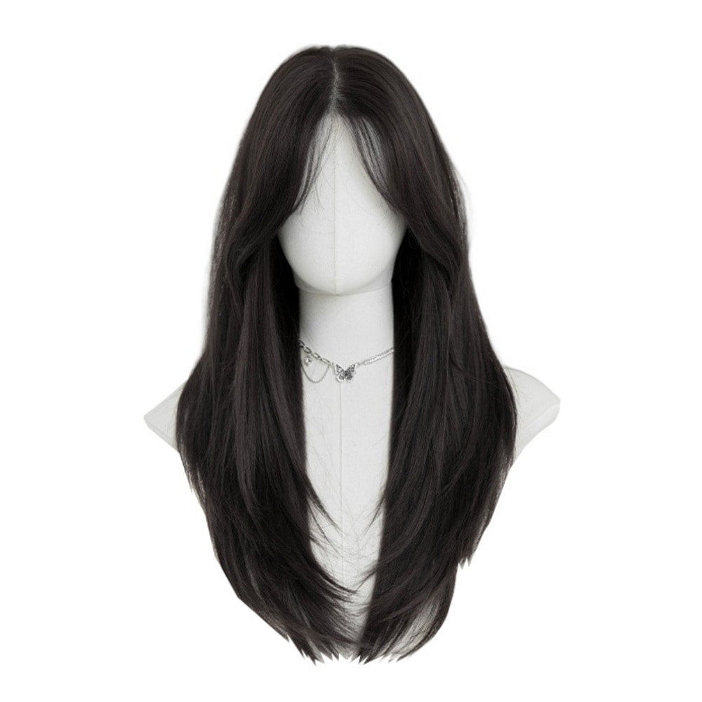 ウィッグ かつら ロング ストレートヘア オールレース ウィッグ 高温耐熱 コスチューム用小物 日常 普段使い 黒茶 髪