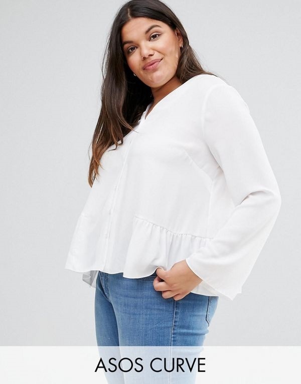 ASOS エイソス レディース 大きめサイズ ゆったりサイズ 送料無料 Ivory CURVE V Neck Blouse with Ruffle Hem