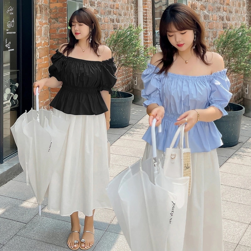 L5Lブラック ホワイト ブルー 大きいサイズ ぽっちゃりさん トップス ブラウスシャツ ブラウス シャツ 普段着 通学 旅行 お出かけ デート アイドルスクエアネックorボートネック 2WAY着 ウ