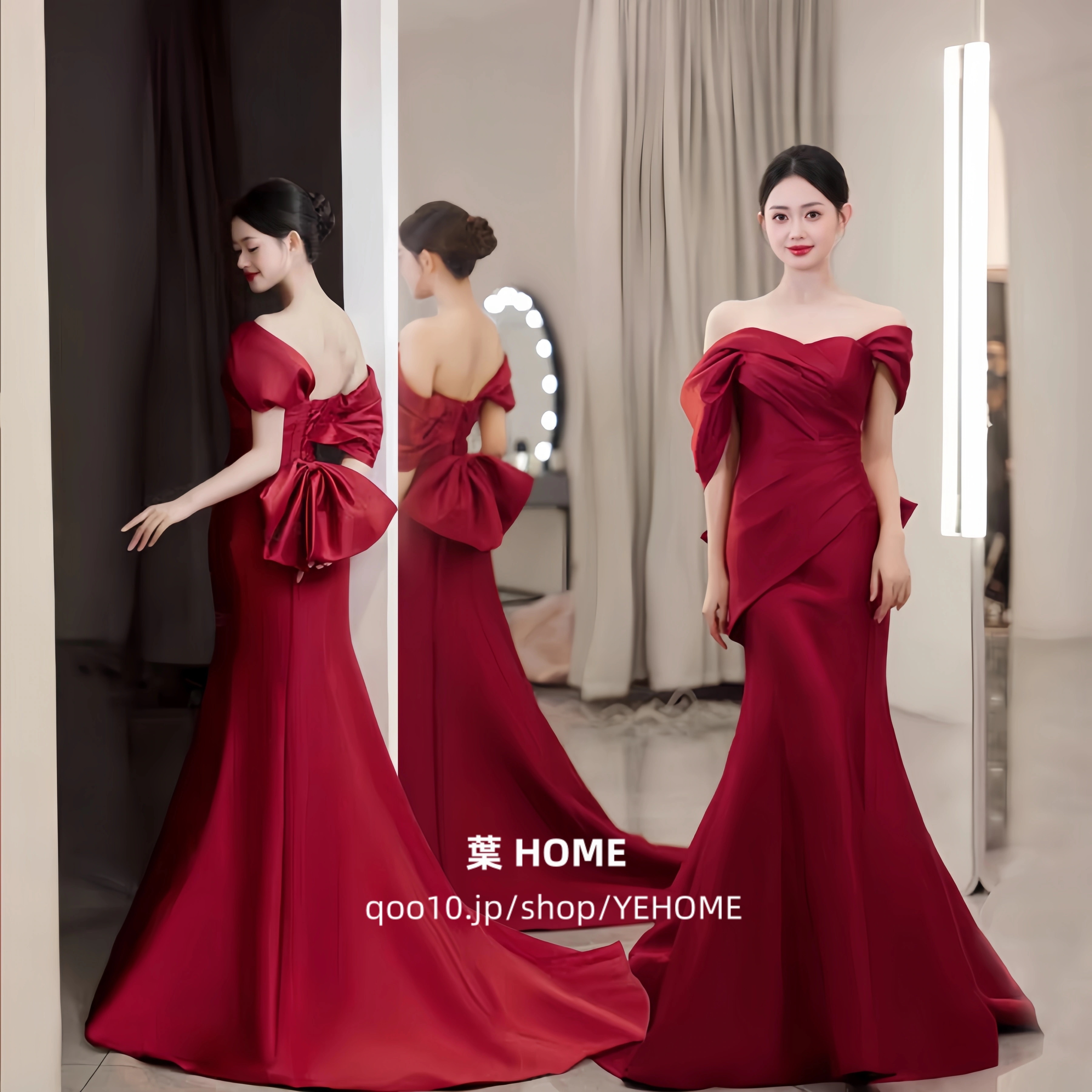 ウエディングドレス レッド パーティードレス リボン結び 前撮り 後撮り 撮影 新婦 結婚式 二次会 披露宴 シンプル 花嫁ドレス 海外挙式