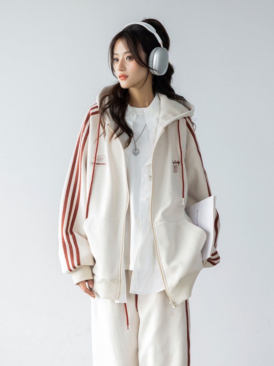 2024 秋冬 2点セット トップスパーカー フード付き チャック韓国羽織り ショート丈 フルパーカー ルーズ サイド上下ボトムス ストレート系冬 ゆったりサイズワイドシルエットリラックストラック 5,492円