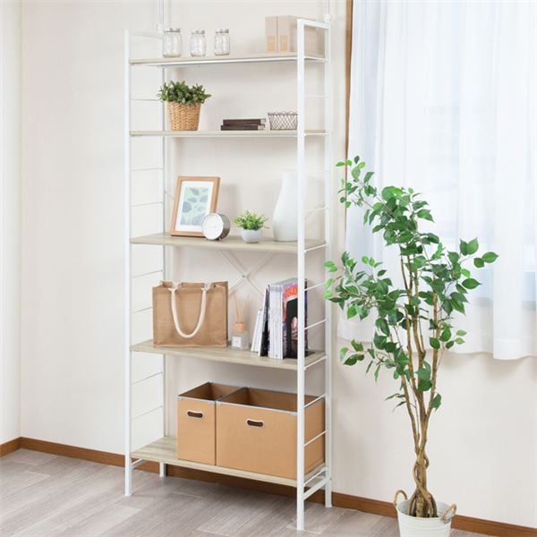 つっぱりラック アクシス（ナチュラル/ホワイト） 収納棚 壁面収納 ウォールラック 北欧風 韓国インテリア 木製 木目 シンプル NK-6011