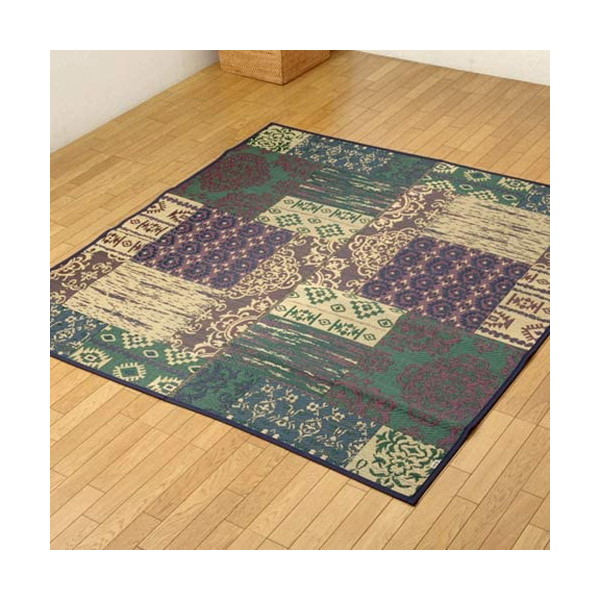 1050290123604 純国産 い草ラグカーペット オリエンタル柄 DXオーディーン グリーン 約191×191cm メーカー直送