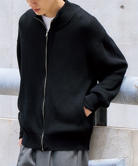 ニット・セーター 綿100%ジップアップニットブルゾン