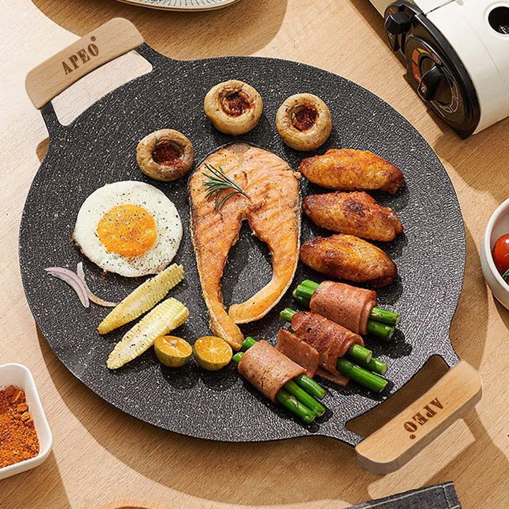 アペオ キャンプ 鋳鉄 グリドルパン IH インダクション 兼用 専用バッグ+ウッドハンドル サムギョプサル鉄板