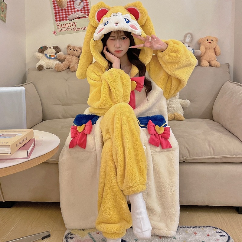 美少女戦士 ウォーターアイスムーン コーラルベルベット パジャマ レディース 厚手 暖かい ロング ネグリジェ バスローブ ホーム服
