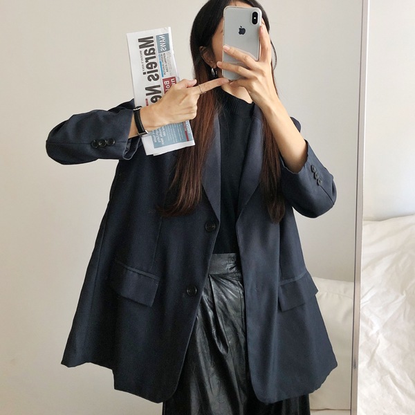 韓国ファッション バックライン 斜めスリット ダーツ ブレザー ジャケット