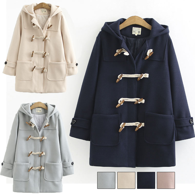 ダッフルコート レディース アウター 学生 女子 高校生 フードコート ロング丈 通学 カジュアル 無地 スクール コート 秋冬服 ネイビー ベージュ ピンク S M L グリーン