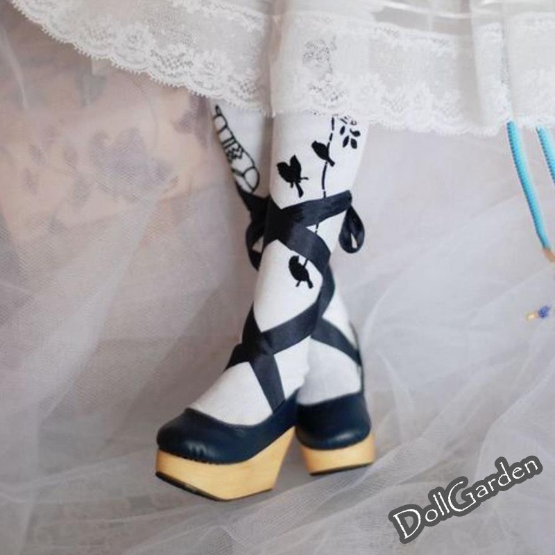 1/3 1/4 BJD ドール靴 木製底 黒 白 シルクリボン ドールシューズ msd/mdd/kumako/dd/sd10サイズ球体関節人形用