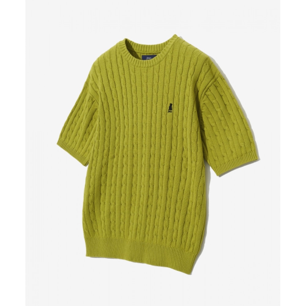 エールヘリテージダンケーブルショートスリーブラウンドニットシトラスグリーン