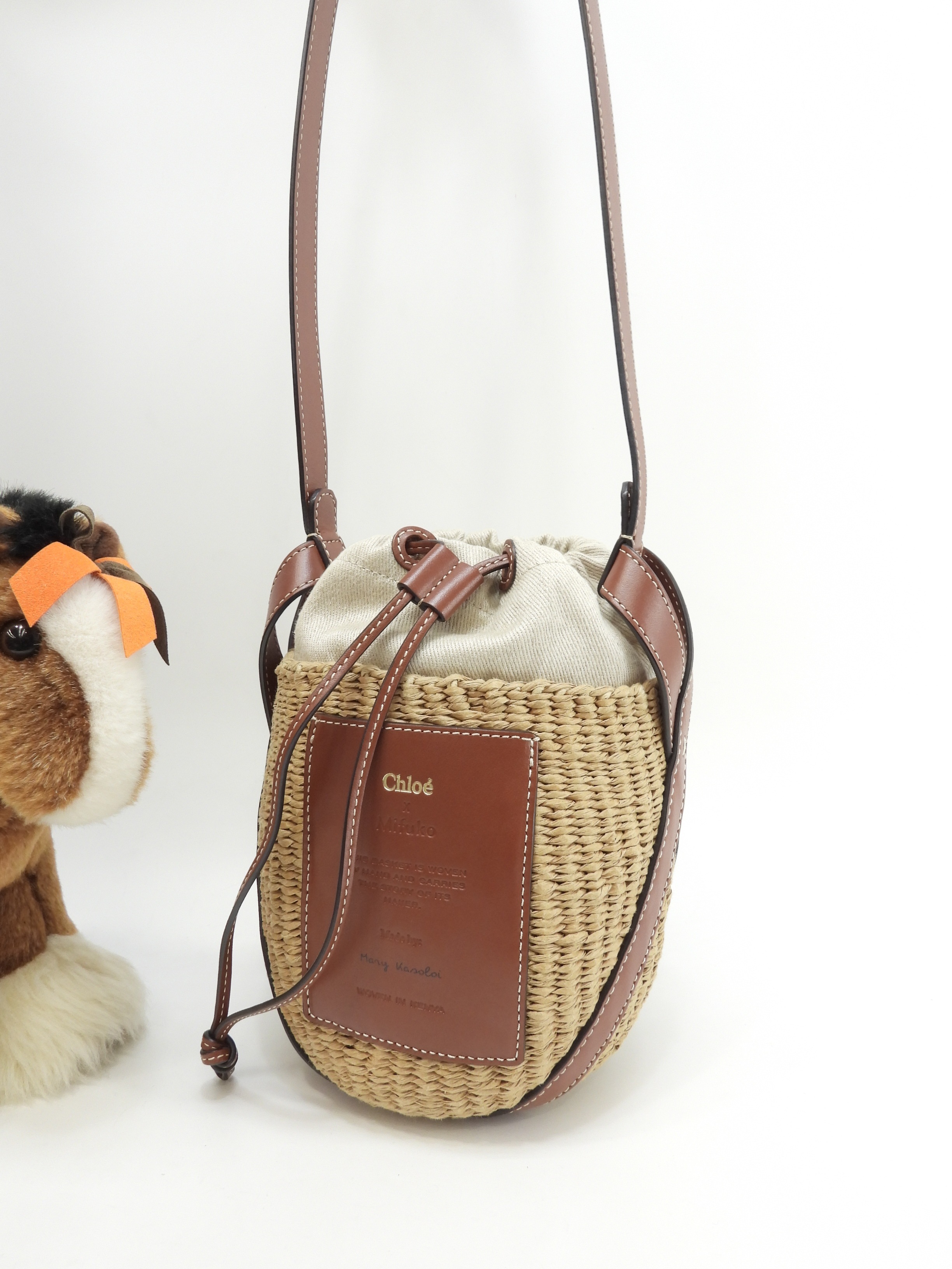クロエxMifuko ショルダーバッグ ラフィア レザー茶 かごバッグ 限定コラボ 新品同様@ 3