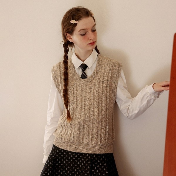 セミアデューCest_Cable knit vest_BEIGE