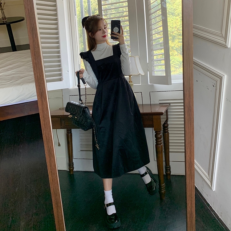 セットアップ レディース ニット セーター ワンピース S M L XL 2XL 3XL 韓国 トップス ロング丈 ジャンパースカート Aライン フリル ツーピース かわいい 大人可愛い シンプル