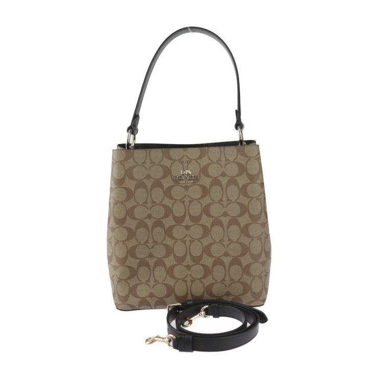 新品未使用展示品 COACH コーチ ハンドバッグ 91512 タウン バケットバッグ シグネチャー PVC レザー ベージュ系 ブラック ゴールド金具 2WAY ショルダーバッグ【本物保証】