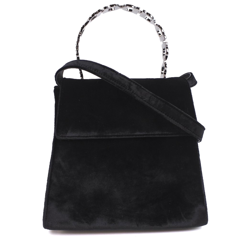 Salvatore Ferragamo サルヴァトーレフェラガモ 2WAYバッグ ガンチーニ 21-5681 18 ハンドバッグ ベロア NERO 黒 レディース 中古品 A-ランク