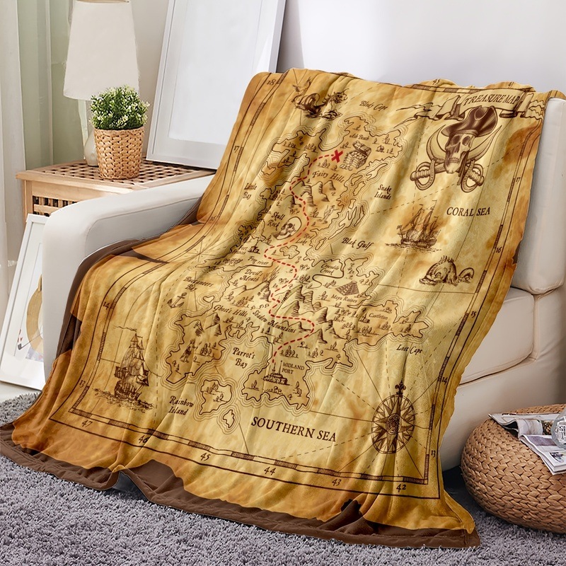 マルチ ブランケット ふわふわ ヴィンテージ調 宝の地図 おしゃれ かわいい インテリア 大判 オールシーズン 洗える ソファ カバー 4-7