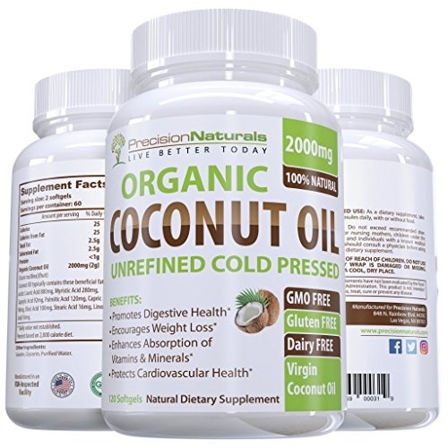 Organic Coconut Oil Capsules Pills 2000mg Serving Virgin Pressed 即発送可能 Ext Loss Non for Cold Weight 最大99％オフ！ GMO
