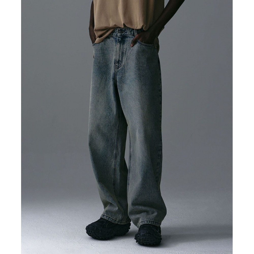 ザ・アンチプラットフォーム起毛ワイドデニムパンツ (ブルー)