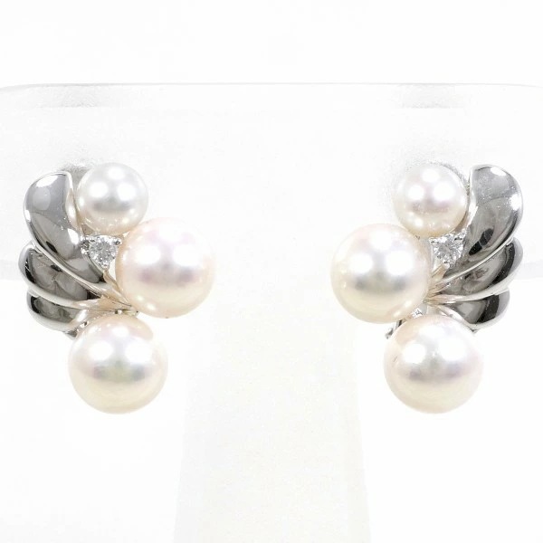 K14 14金 WG イヤリング パール(真珠) ダイヤ 0.02 ×2 ジュエリー 中古 27,222円