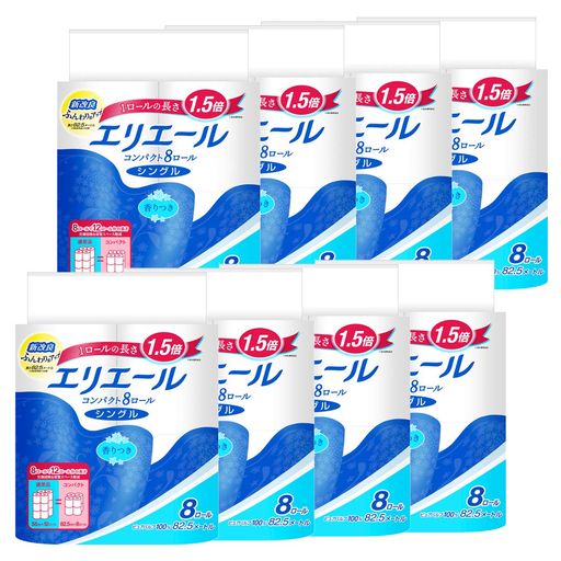 エリエール トイレットペーパー 1.5倍巻き 82.5m×64ロール(8ロール×8パック) シングル パルプ100% リラックス感のある香り【ケース品】