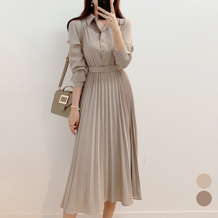 長袖 ワンピース プリーツ プリーツワンピース レディース 春 秋 ロング マキシ ロングワンピース 上品 フェミニン ルーズ 春 秋 おしゃれ 人気 無地